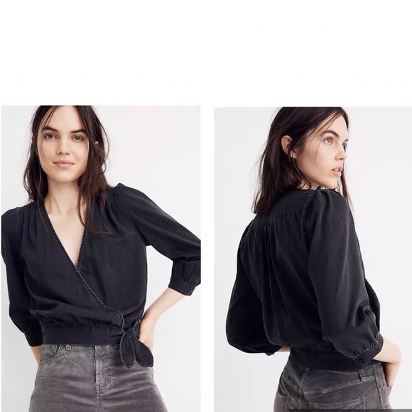Madewell Tops - MADEWELL Faded Denim Black Wrap Top XXS